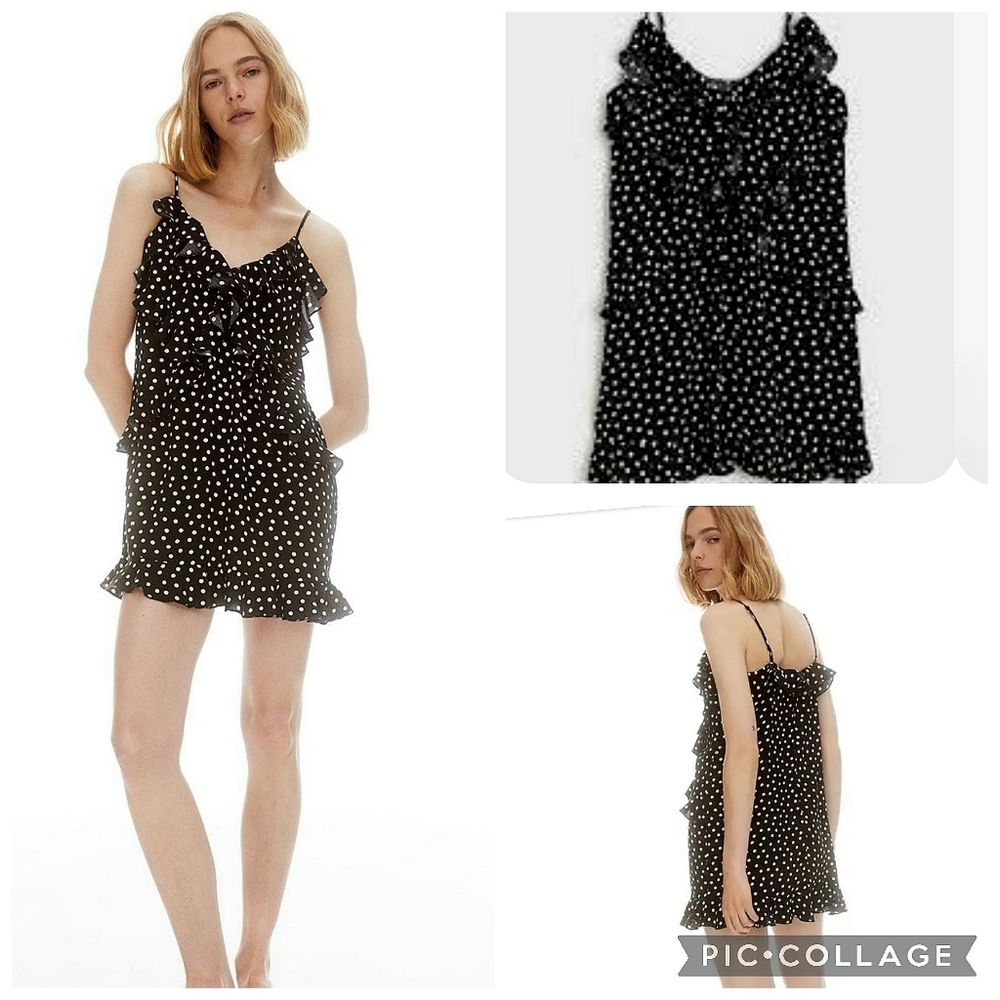 H&M POLKA DOT RUFFLE MINI SHIFT DRESS, SIZE SMALL EUC